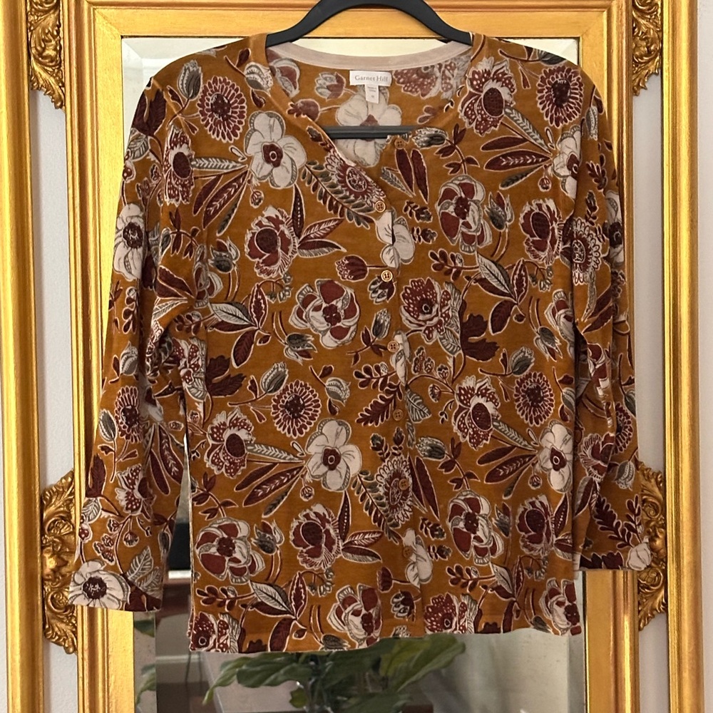 Garnet Hill Mustard Floral Sweater/M